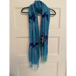 NWOT. Bright Blue Peacock Feather Pashmina-Style Wool Wrap. OS.